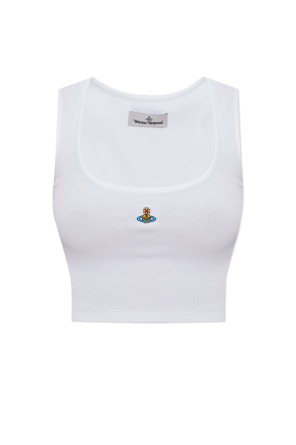 Vivienne Westwood　ストライプ　コットン クロップ トップ　白 Vivienne Westwood（ヴィヴィアンウエストウッド）の「ﾑﾗ糸ｺｯﾄﾝ